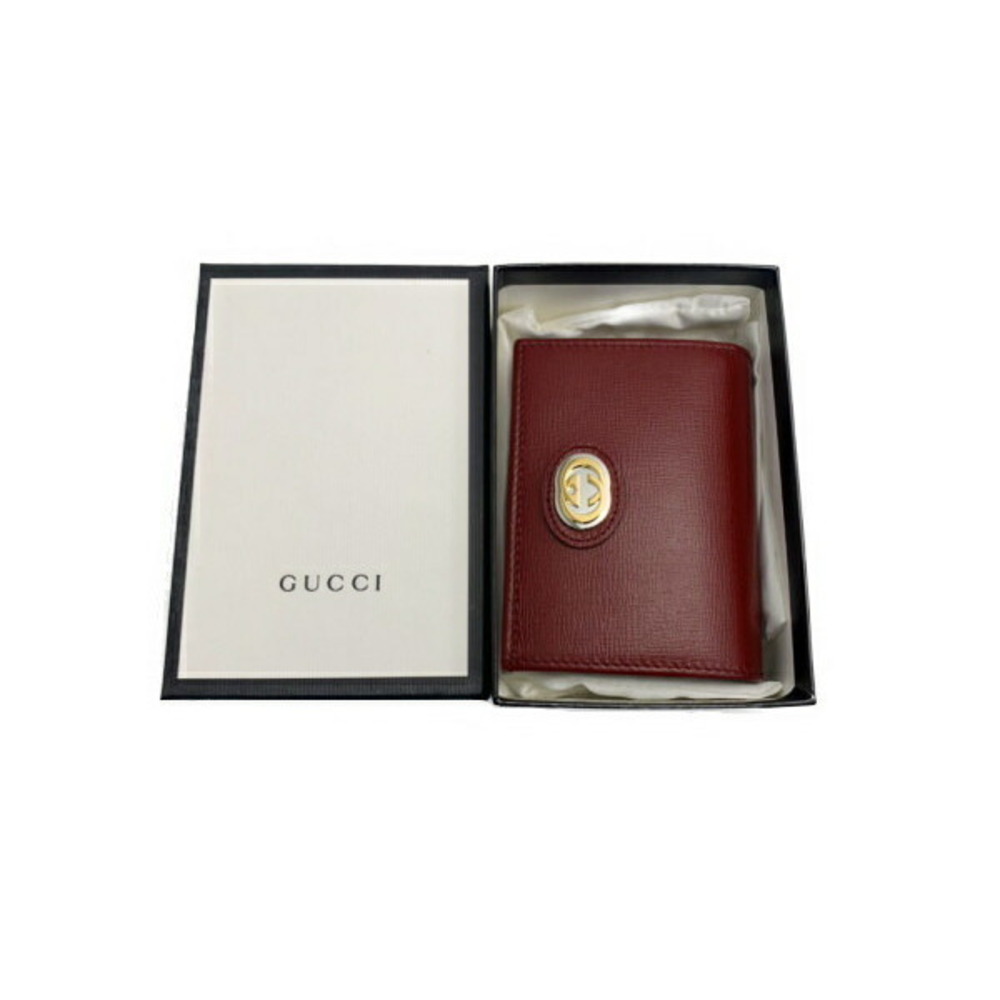 Gucci Compact Wallet Interlocking GG Leather Wine… - image 3